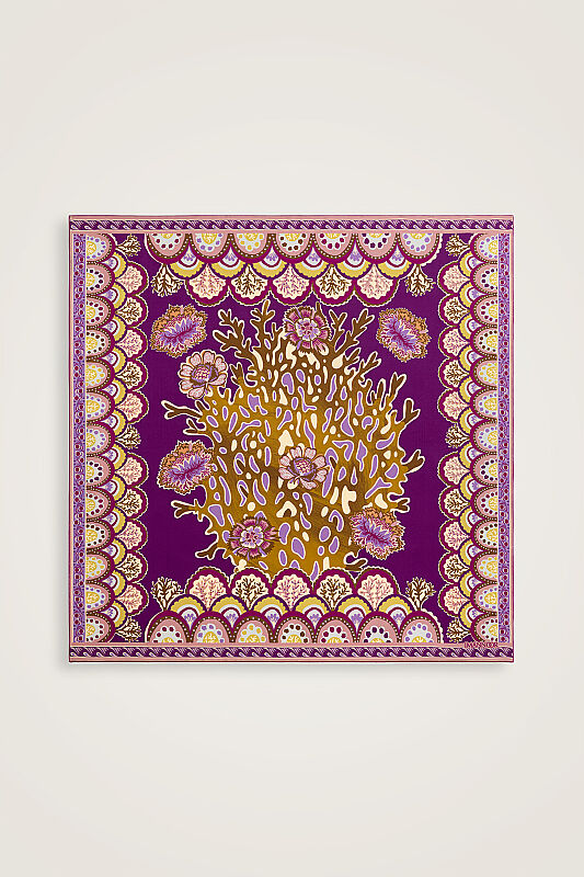 Coral Garden Plum Twill Silk Scarf - 1