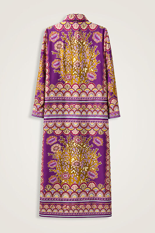 Coral Garden Plum Twill Silk Shirt Dress - 3
