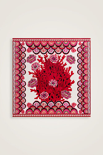Coral Garden Red Twill Silk Scarf 