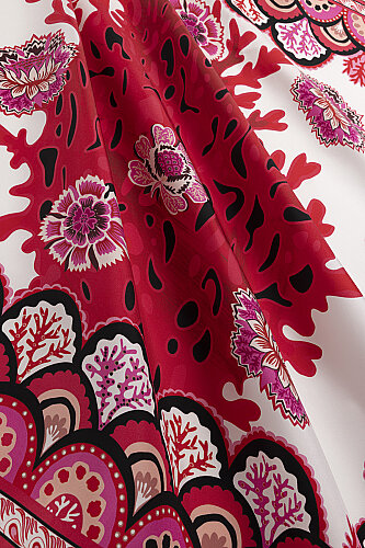 Coral Garden Red Twill Silk Scarf - 2