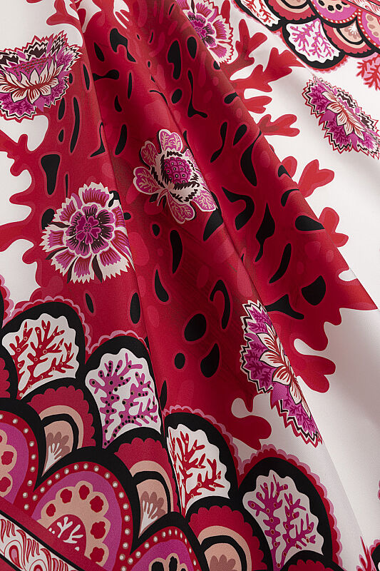 Coral Garden Red Twill Silk Scarf - 2