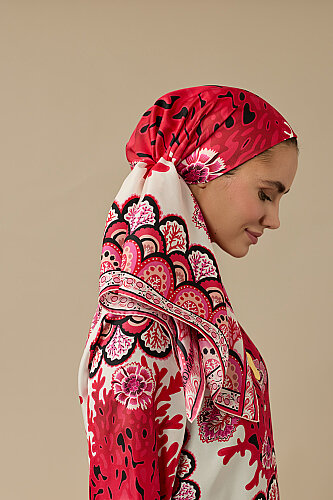 Coral Garden Red Twill Silk Scarf 