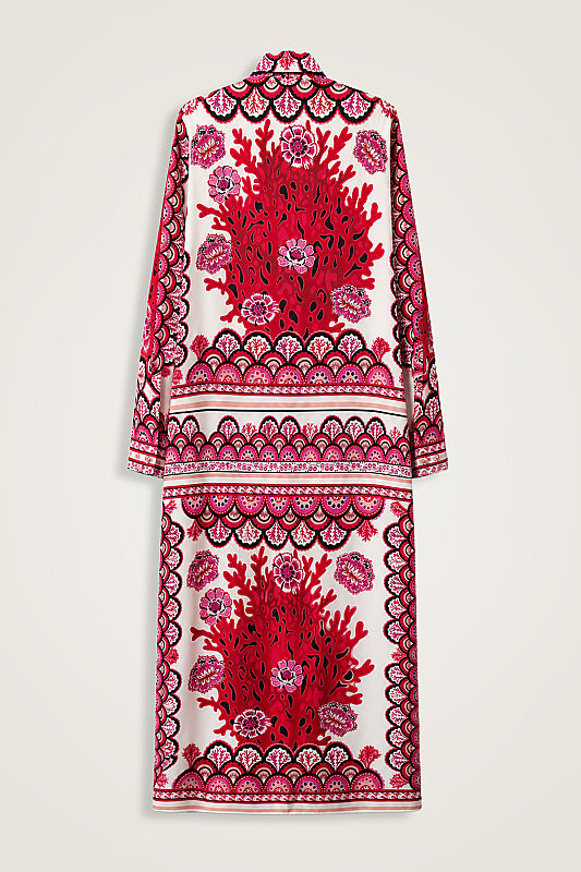 Coral Garden Red Twill Silk Shirt Dress - 3