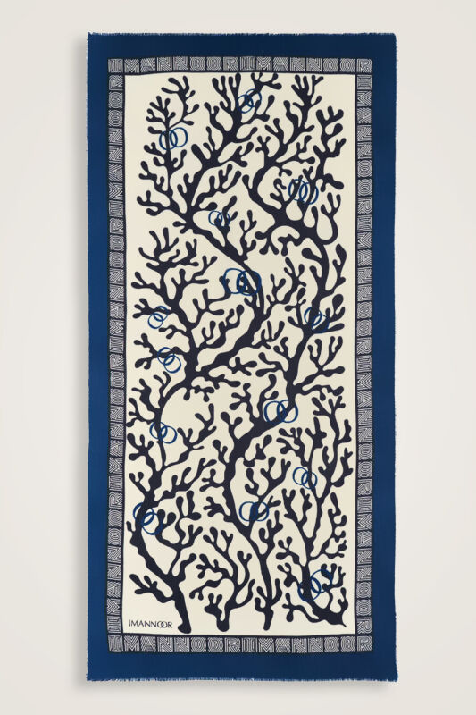 Coral Indigo Wool Silk Shawl - 2