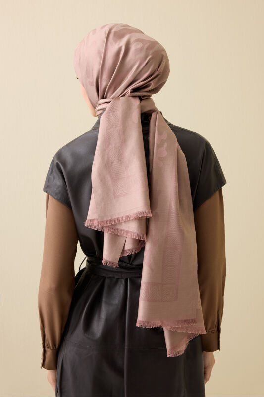 Coral Milk Coffee Jacquard Silk Shawl 70x200 - 3