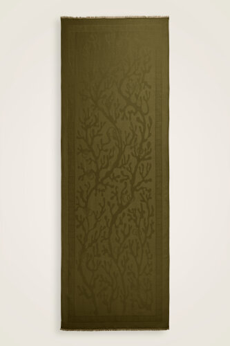 Coral Oil Green Jacquard Silk Shawl 