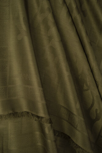 Coral Oil Green Jacquard Silk Shawl - 2