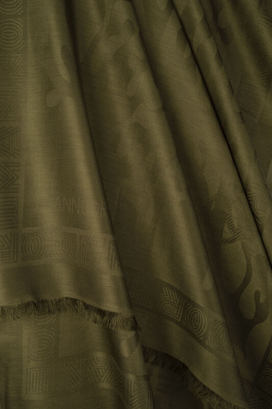 Coral Oil Green Jacquard Silk Shawl - 2