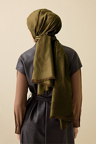 Coral Oil Green Jacquard Silk Shawl 