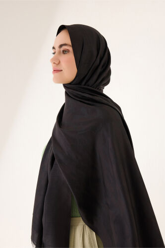 Coral Silk Jacquard Shawl Black - 3