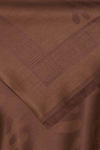 Coral Silk Jacquard Shawl Brown - 4