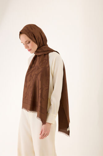 Coral Silk Jacquard Shawl Brown - 5