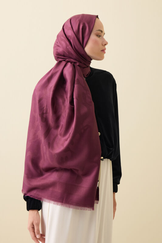 Coral Silk Jacquard Shawl Burgundy - 1