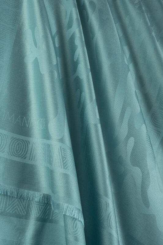 Coral Turquoise Jacquard Silk Shawl - 2