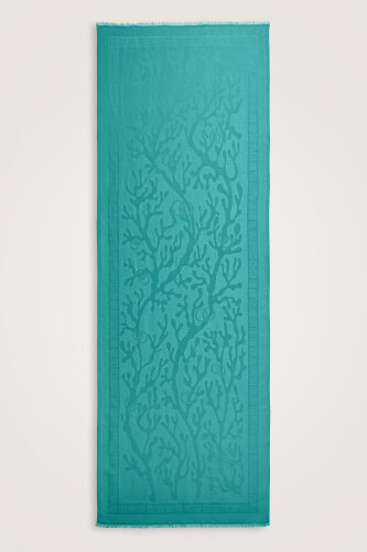 Coral Turquoise Jacquard Silk Shawl 