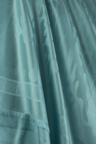 Coral Turquoise Jacquard Silk Shawl - 2