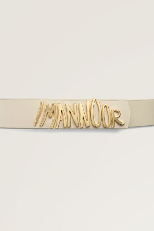 Cream Leather Belt with Gold Accessories - 3