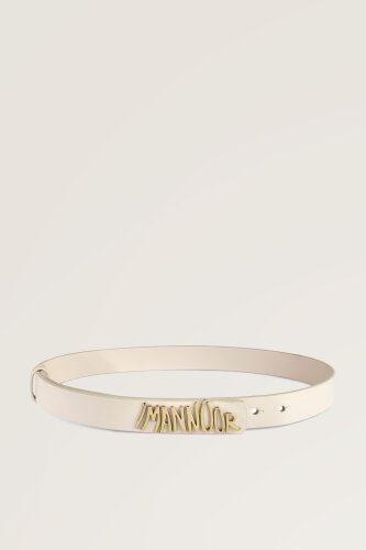 Cream Leather Belt with Gold Accessories 