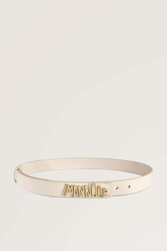 Cream Leather Belt with Gold Accessories - 1