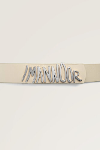 Cream Leather Belt with Silver Accessories - 3