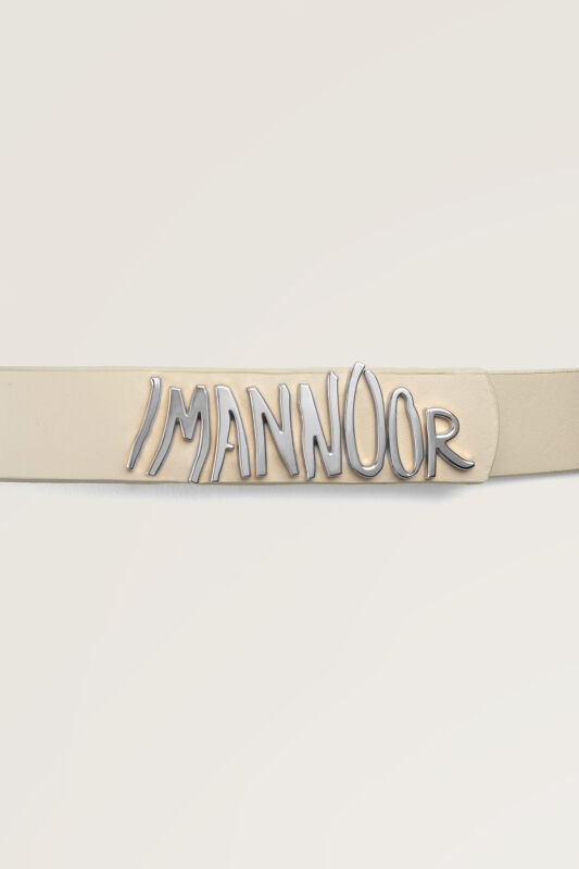 Cream Leather Belt with Silver Accessories - 3