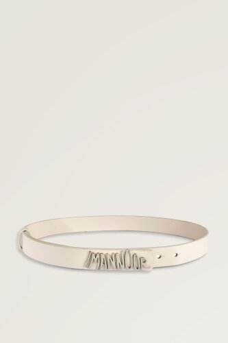 Cream Leather Belt with Silver Accessories - Imannoor