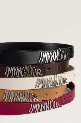 Cream Leather Belt with Silver Accessories - 5