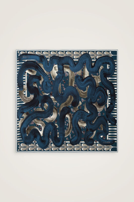 Creek Road Beige-Indigo Twill Silk Scarf - 2