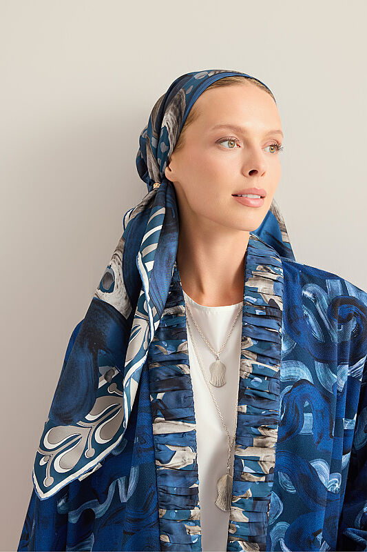Creek Road Beige-Indigo Twill Silk Scarf - 3