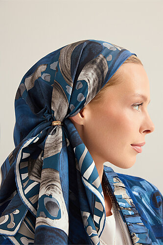 Creek Road Beige-Indigo Twill Silk Scarf - 5