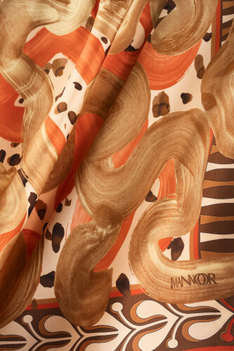 Creek Road Beige-Orange Twill Silk Scarf - 4