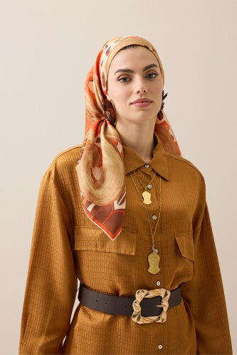 Creek Road Beige-Orange Twill Silk Scarf - 5