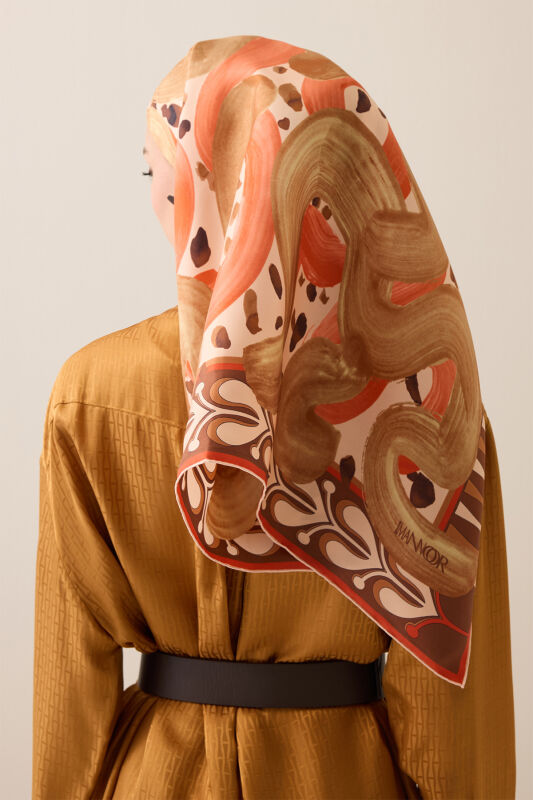 Creek Road Beige-Orange Twill Silk Scarf - 6
