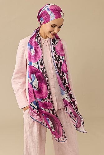 Creek Road Fuchsia-Indigo Silk Voile Scarf - 3