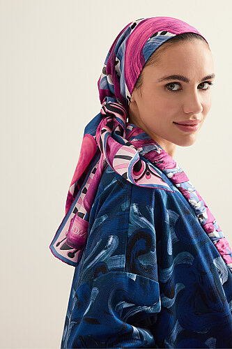 Creek Road Fuchsia-Indigo Twill Silk Scarf - Imannoor
