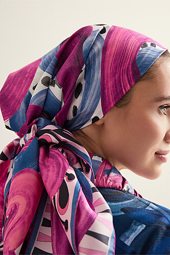 Creek Road Fuchsia-Indigo Twill Silk Scarf - 3