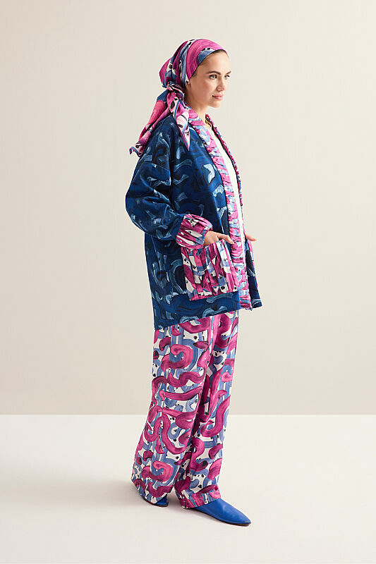 Creek Road Fuchsia-Indigo Twill Silk Trousers - 3