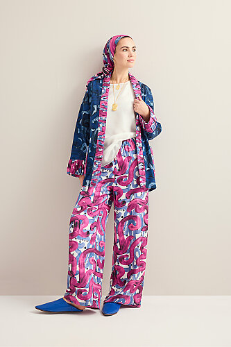 Creek Road Fuchsia-Indigo Twill Silk Trousers 