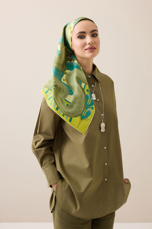 Creek Road Green-Turquoise Twill Silk Scarf - 5