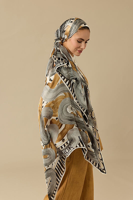 Creek Road Grey-Beige Silk Voile Scarf - 5