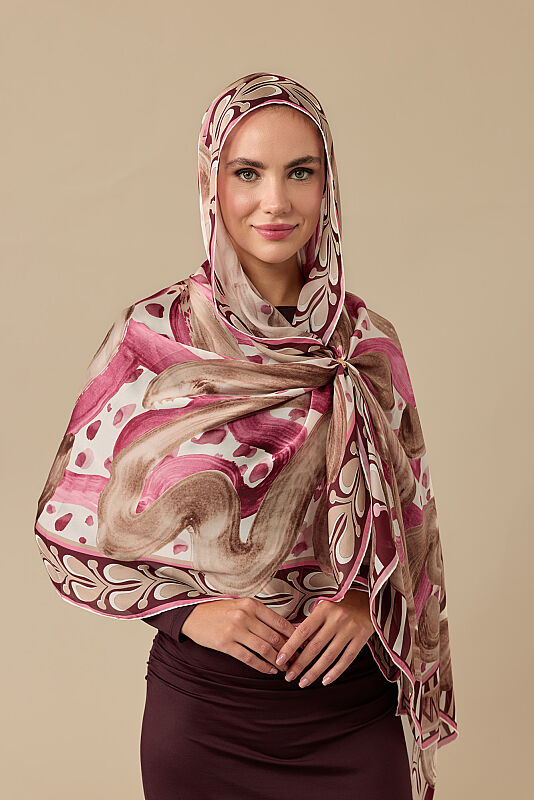 Creek Road Mink-Rose Pink Silk Voile Scarf - 5