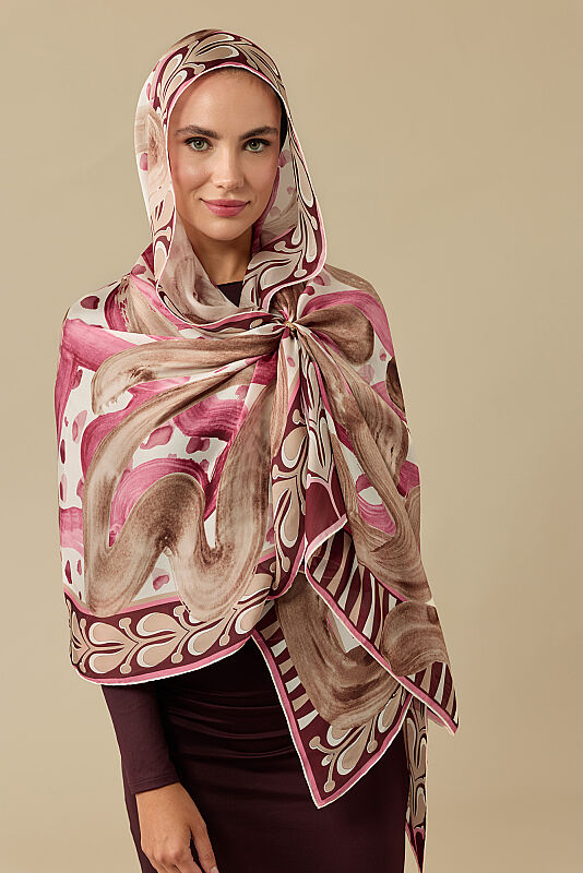 Creek Road Mink-Rose Pink Silk Voile Scarf - 3