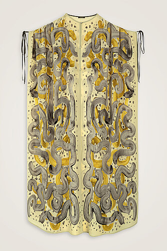 Creek Road Yellow-Gray Crepe Silk Abaya - 2