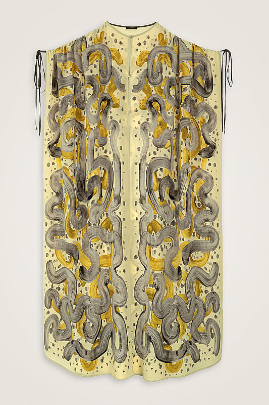 Creek Road Yellow-Gray Crepe Silk Abaya - 2