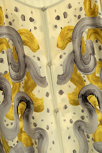 Creek Road Yellow-Gray Crepe Silk Abaya - 4