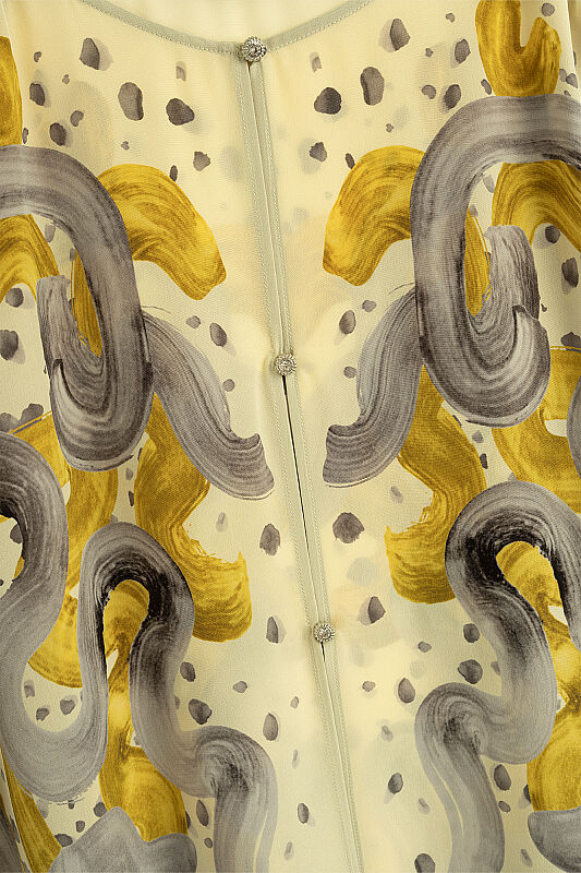 Creek Road Yellow-Gray Crepe Silk Abaya - 4