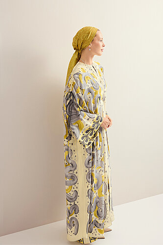 Creek Road Yellow-Gray Crepe Silk Abaya - 5