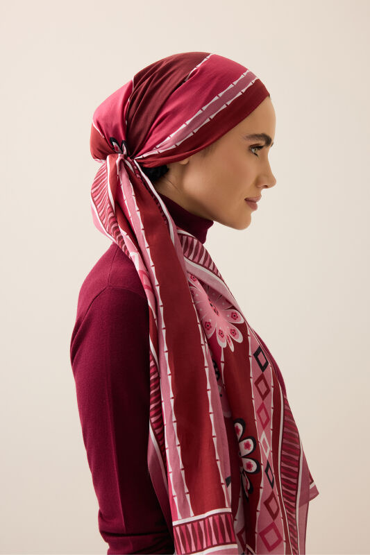 Daisy Noor Burgundy Cotton Floss Shawl - 1