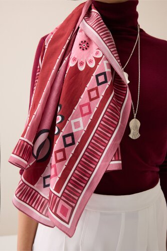 Daisy Noor Burgundy Cotton Floss Shawl - 3