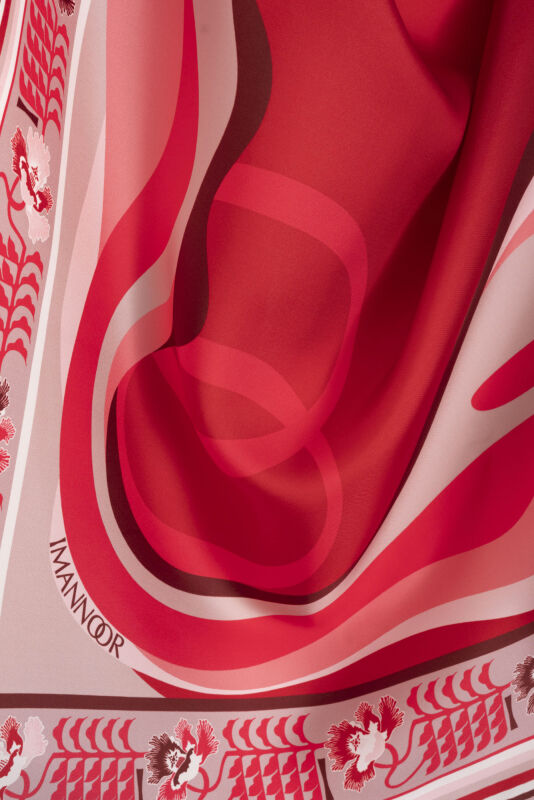 Dalgalar Kırmızı Tivil İpek Eşarp 90x90 - 4